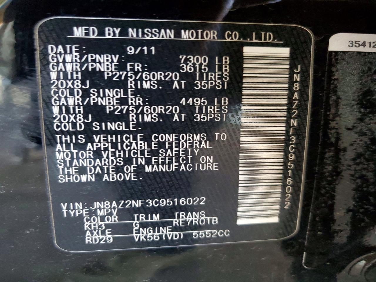 2012 Infiniti Qx56 VIN JN8AZ2NF3C9516022 photo 12