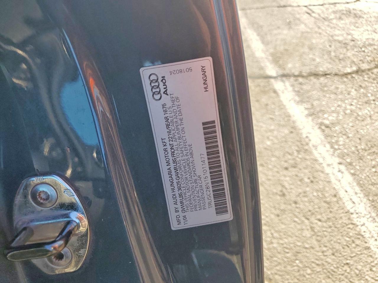 2005 Audi Tt VIN TRUSC28N151011477 photo 12