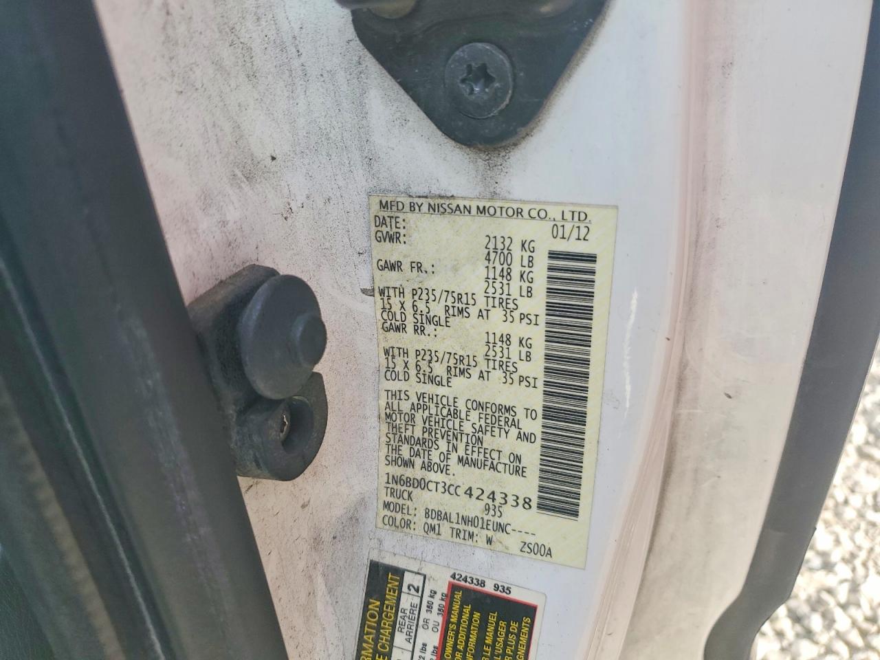 2012 Nissan Frontier VIN 1N6BD0CT3CC424338 photo 12