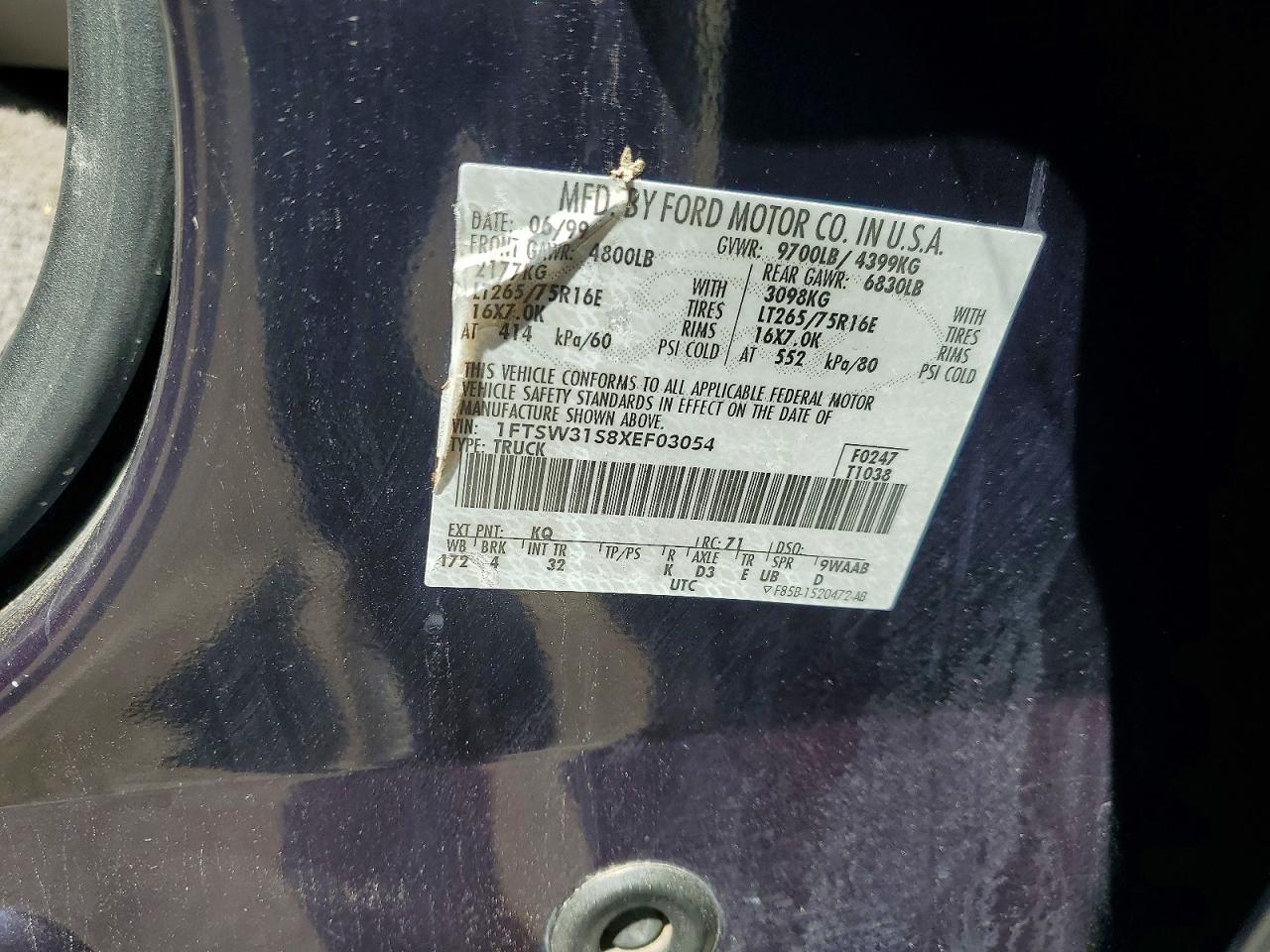 1999 Ford F350 VIN 1FTSW31S8XEF03054 photo 12