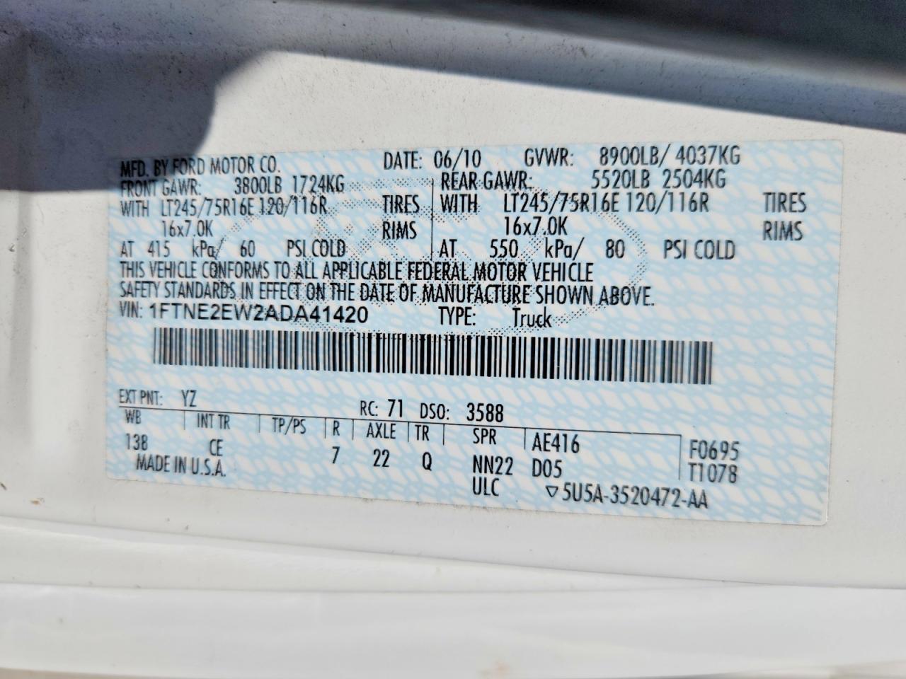 2010 Ford Econoline VIN 1FTNE2EW2ADA41420 photo 12