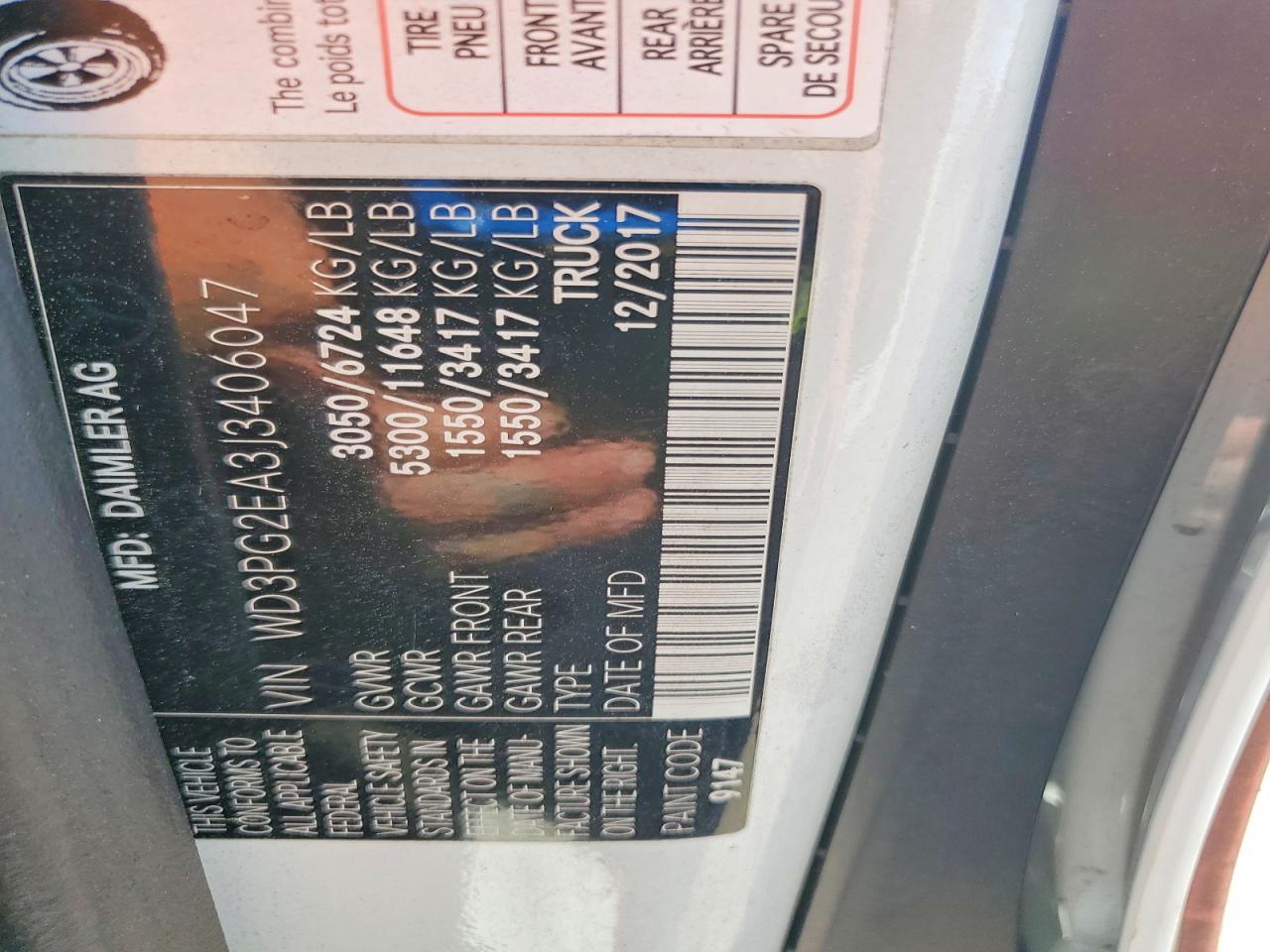 2018 Mercedes Metris VIN WD3PG2EA3J3406047 photo 12