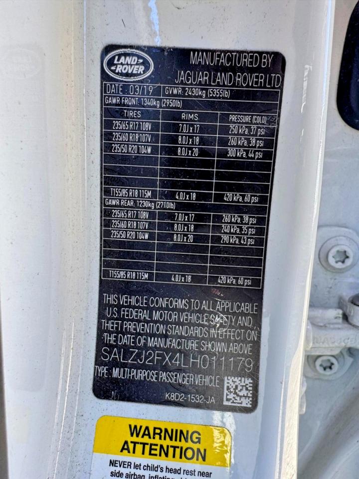 2020 LAND Rangerover VIN SALZJ2FX4LH011179 photo 10