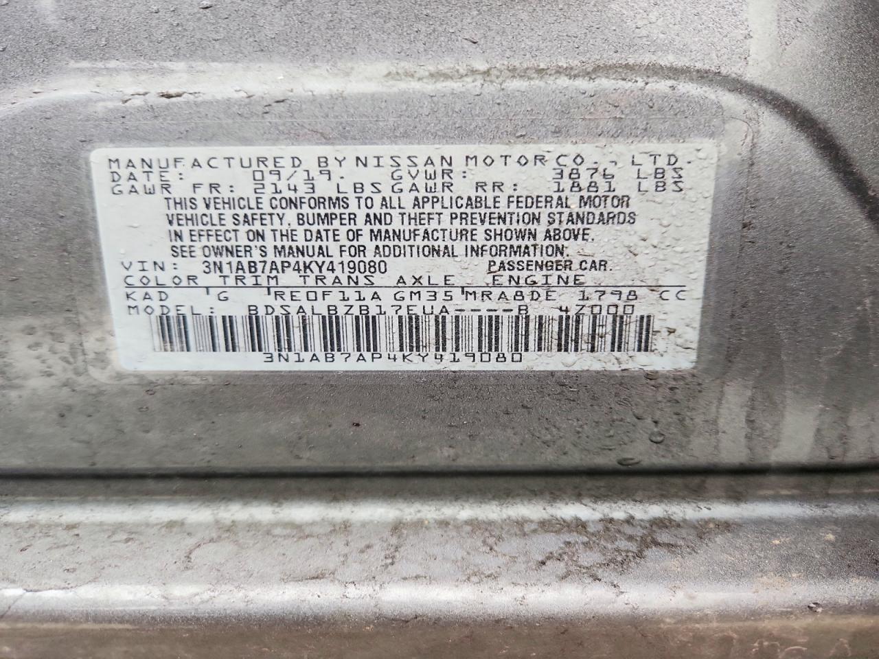2019 Sentra VIN 3N1AB7AP4KY419080 photo 12