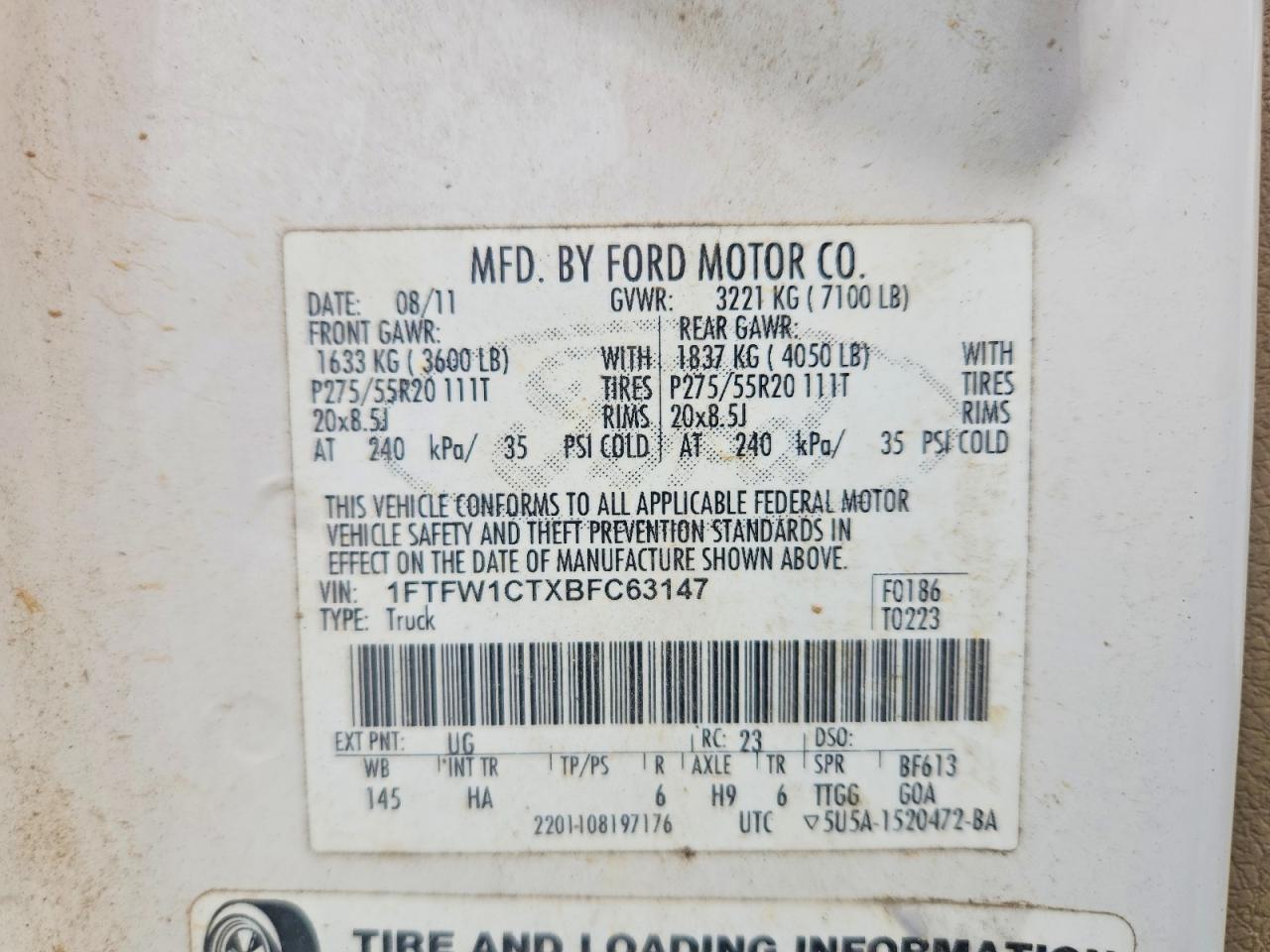 2011 Ford F150 VIN 1FTFW1CTXBFC63147 photo 12