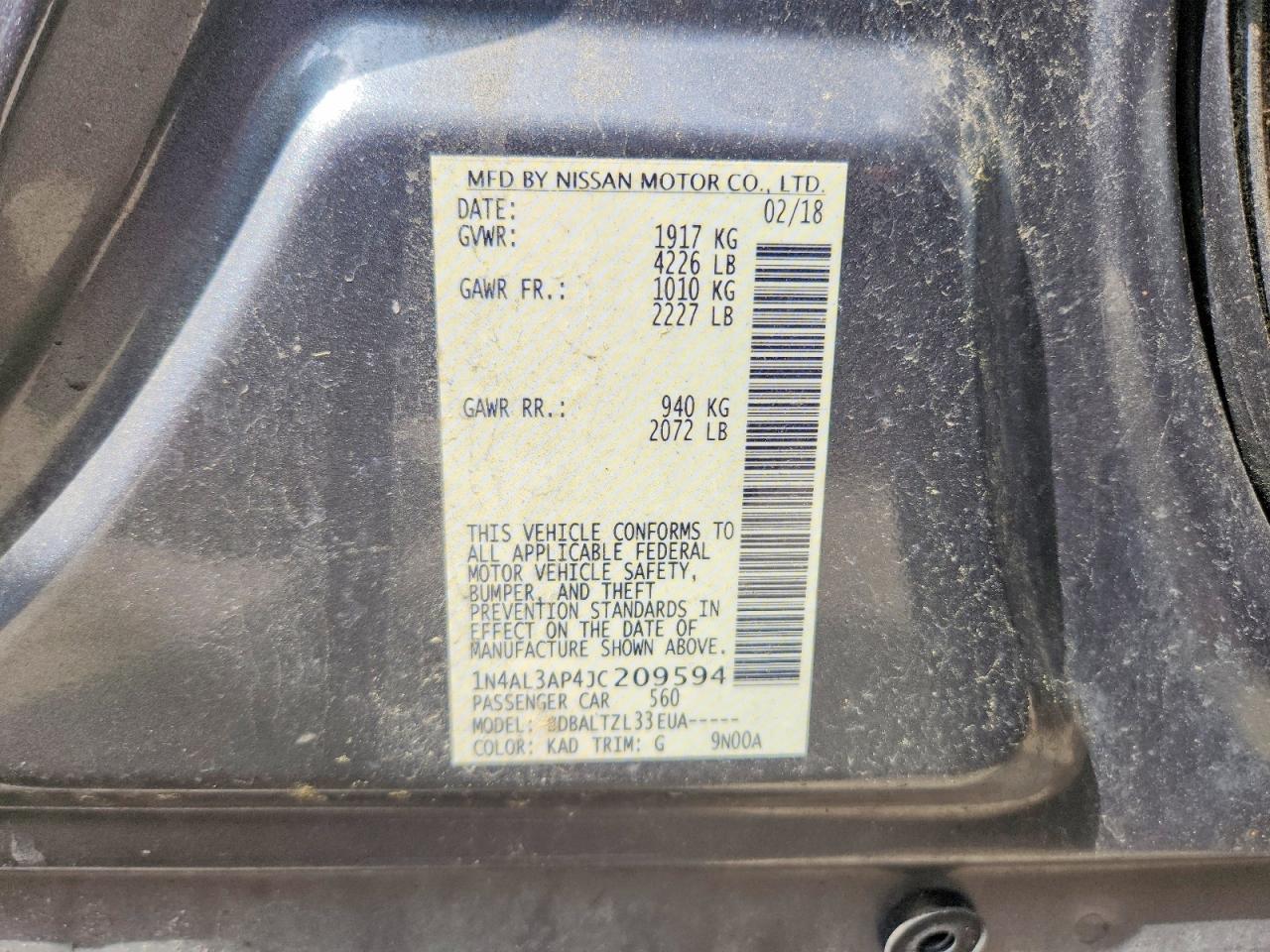 2018 Nissan Altima VIN 1N4AL3AP4JC209594 photo 12