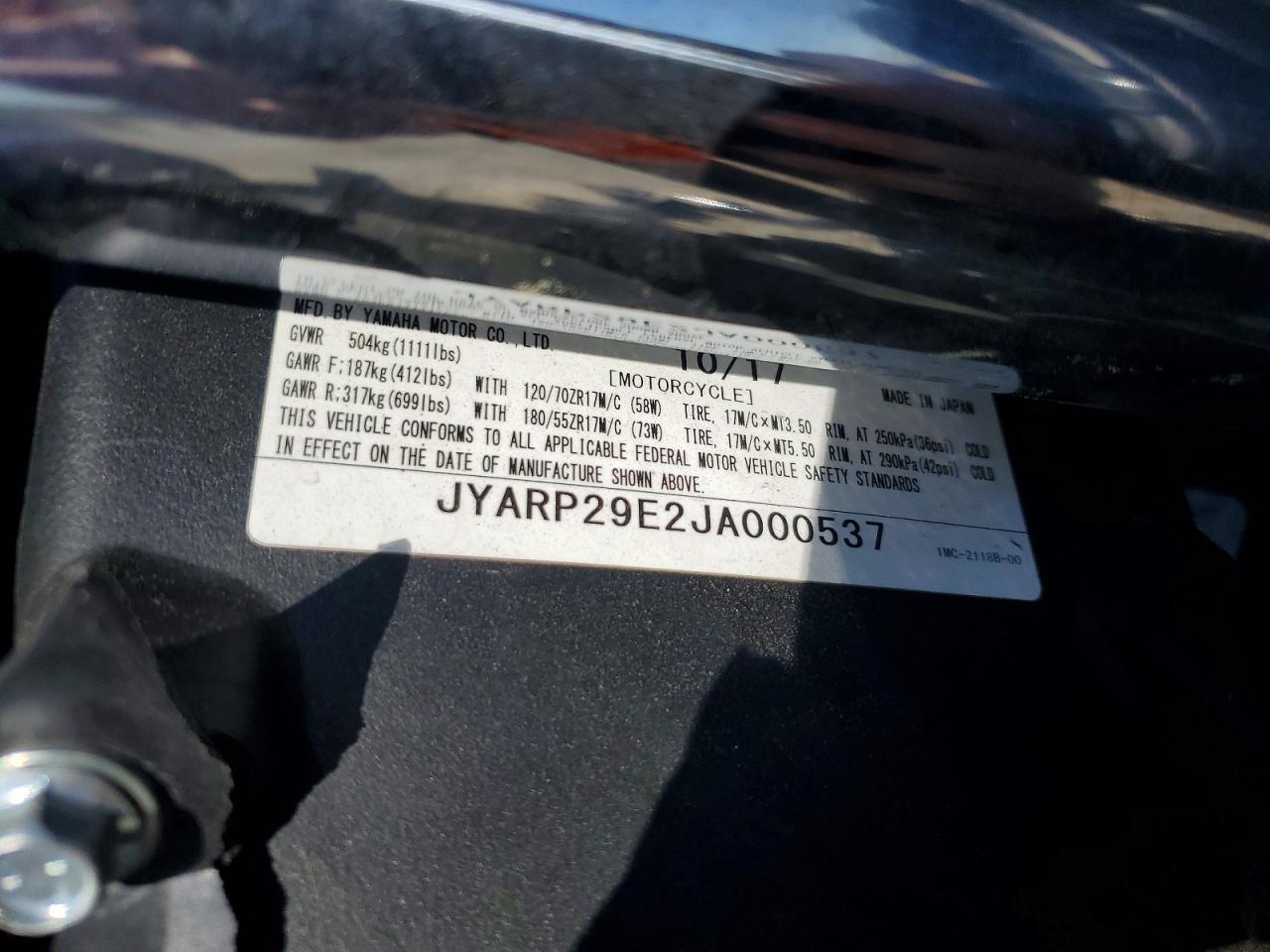 2018 Yamaha Fjr1300 VIN JYARP29E2JA000537 photo 10