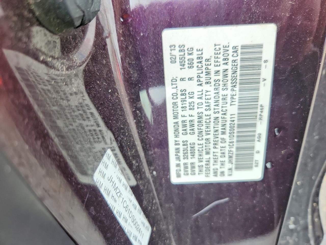 2013 Honda Cr-z VIN JHMZF1C61DS002411 photo 12