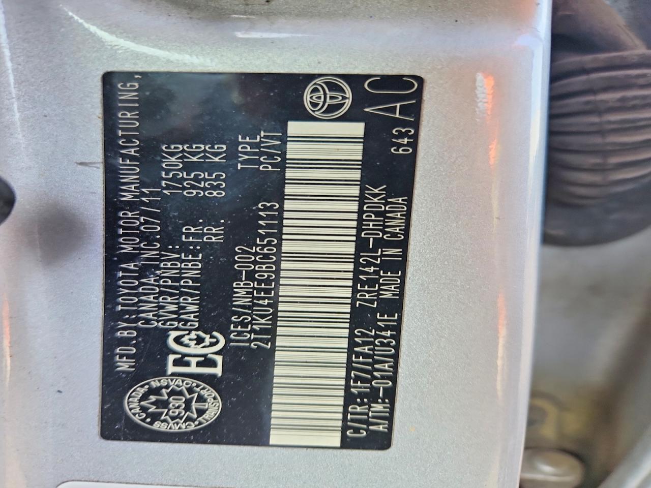 2011 TOYOTA Matrix VIN 2T1KU4EE9BC651113 photo 12