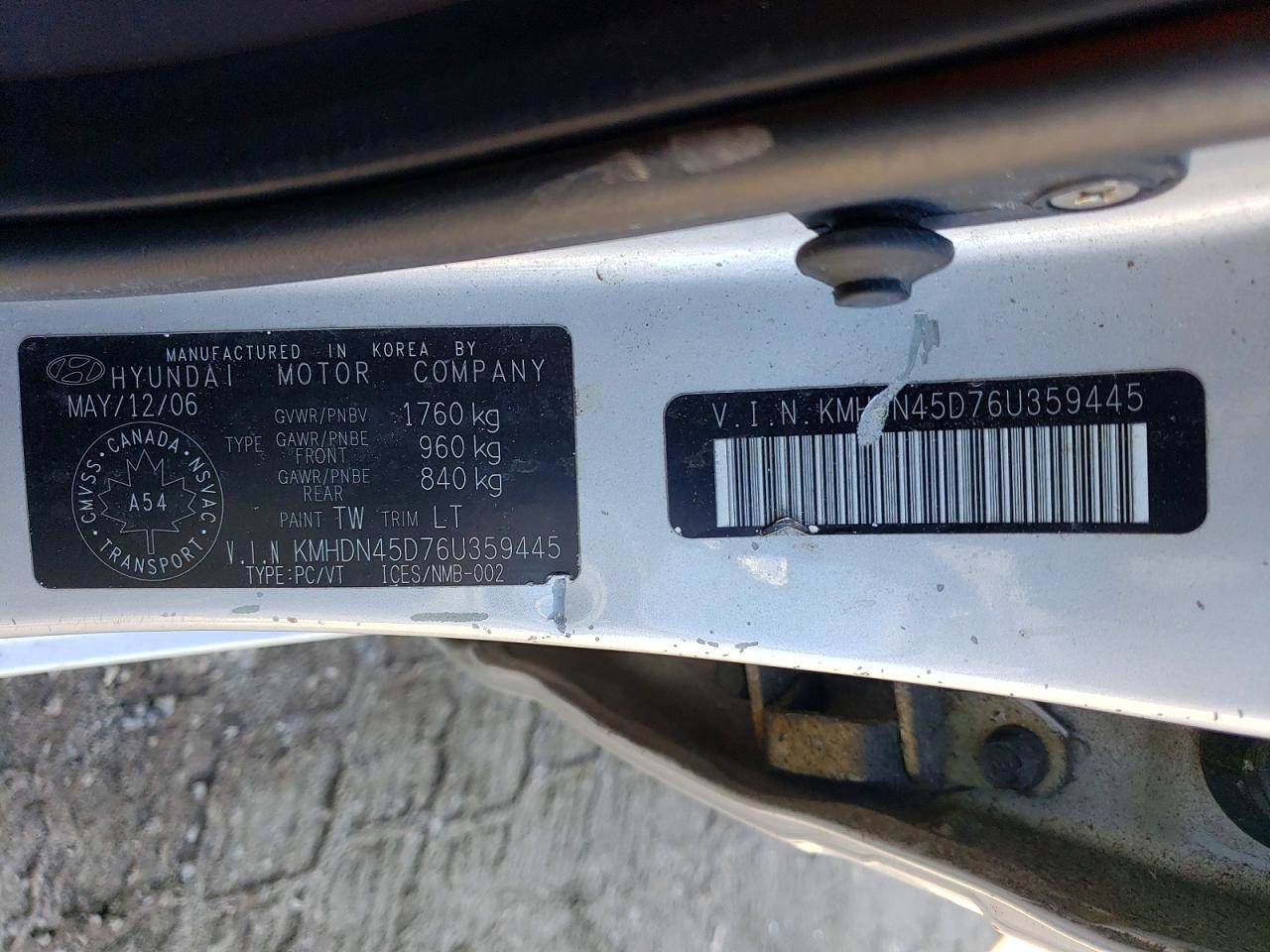 2006 Hyundai Elantra VIN KMHDN45D76U359445 photo 12