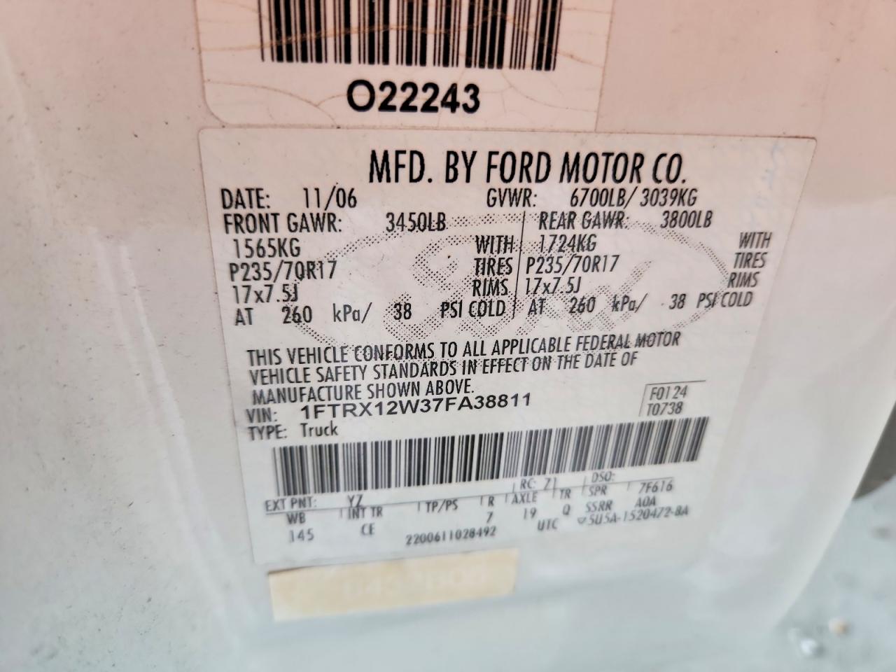 2007 Ford F150 VIN 1FTRX12W37FA38811 photo 12
