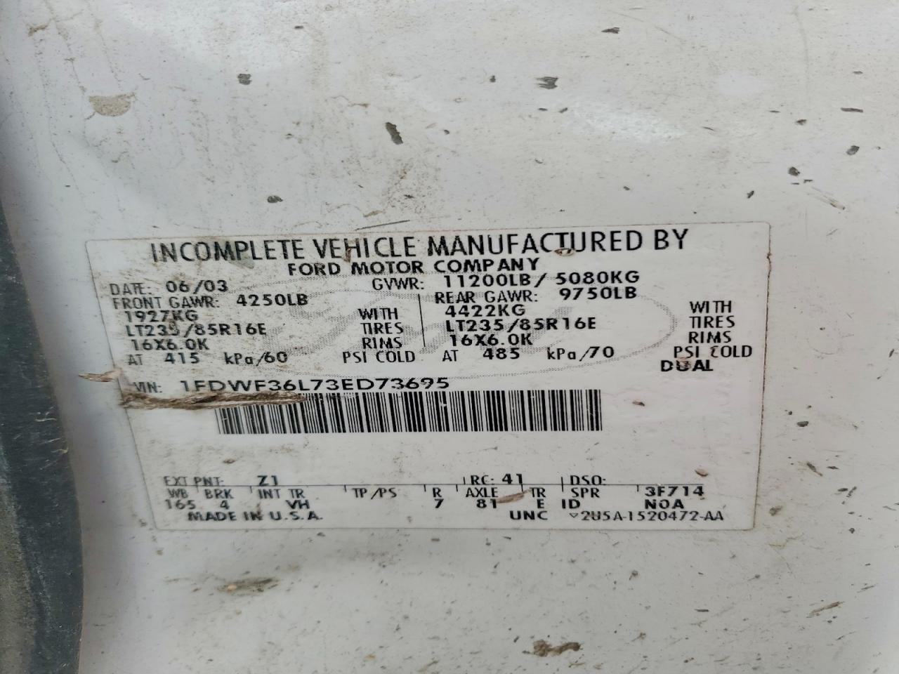 2003 Ford F350 VIN 1FDWF36L73ED73695 photo 12