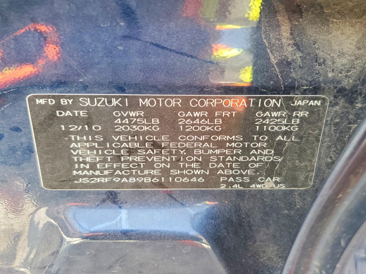 2011 Suzuki Kizashi VIN JS2RF9A89B6110646 photo 12