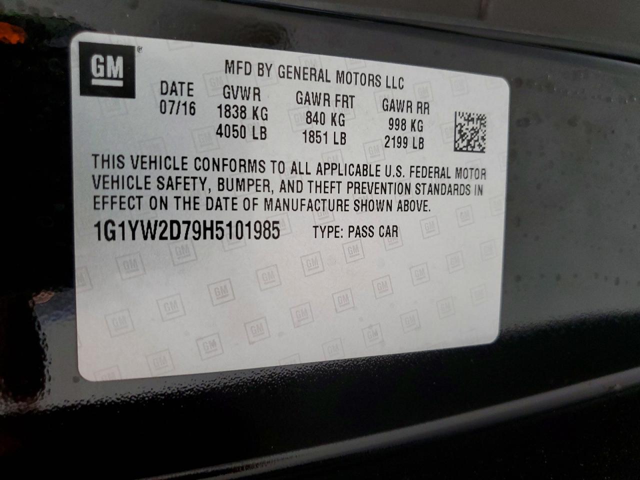 2017 Chevrolet Corvette VIN 1G1YW2D79H5101985 photo 12
