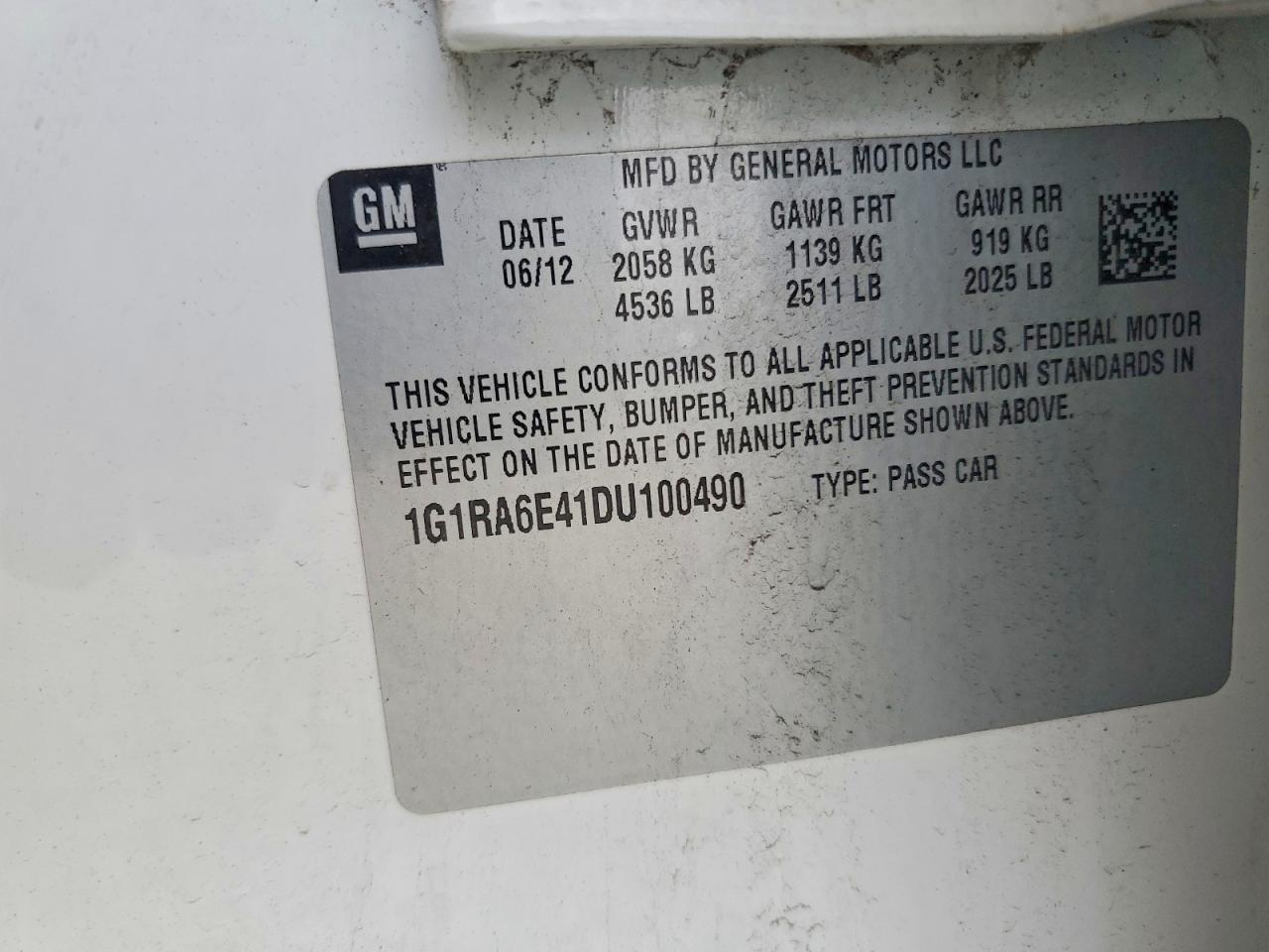 2013 CHEV Volt VIN 1G1RA6E41DU100490 photo 12