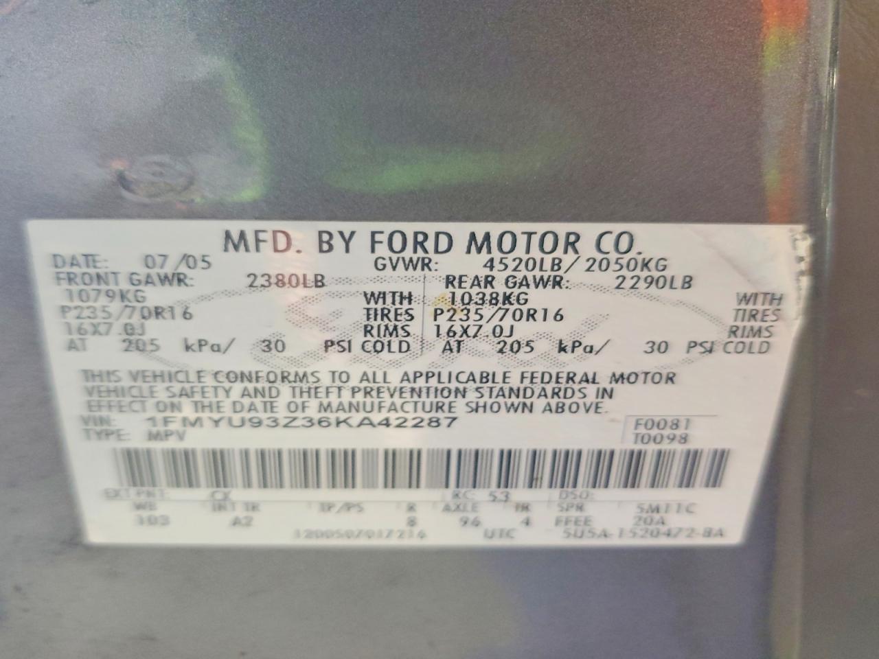 2006 Ford Escape VIN 1FMYU93Z36KA42287 photo 12