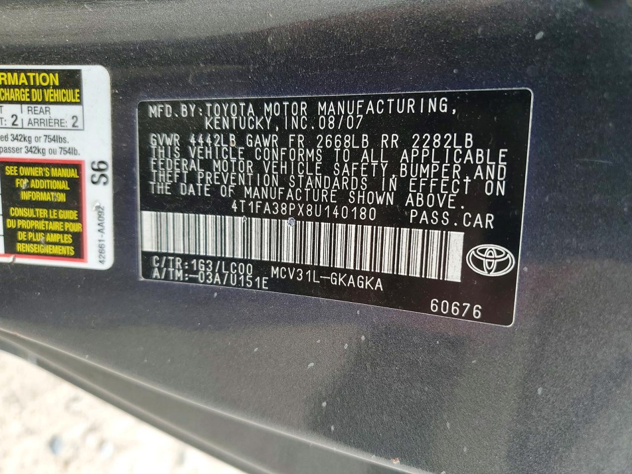 2008 Toyota Camry sola VIN 4T1FA38PX8U140180 photo 12