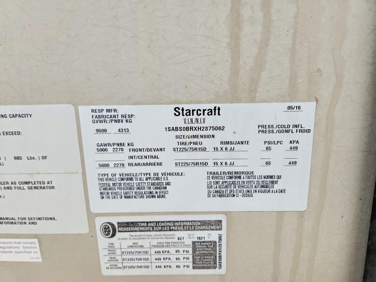 2017 STARCRAFT Rv VIN 1SABS0BRXH2875062 photo 10