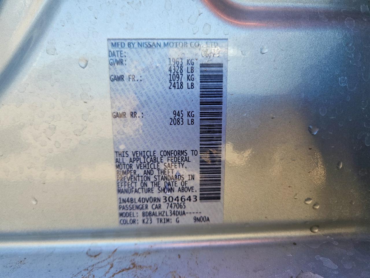 2024 Altima VIN 1N4BL4DV0RN304643 photo 12