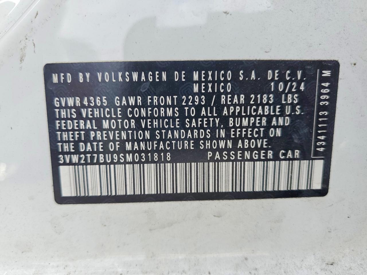 2025 Volkswagen Jetta VIN 3VW2T7BU9SM031818 photo 12
