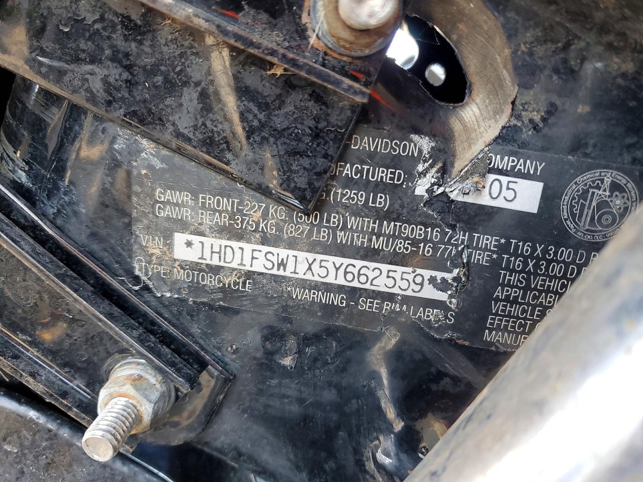 2005 HARLEY Fl VIN 1HD1FSW1X5Y662559 photo 9
