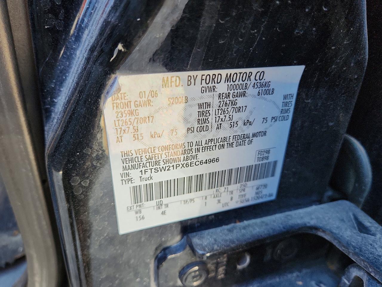 2006 Ford F250 VIN 1FTSW21PX6EC64966 photo 12