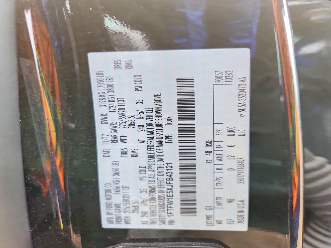 2018 Ford F150 VIN 1FTFW1E5XJFB43121 photo 12