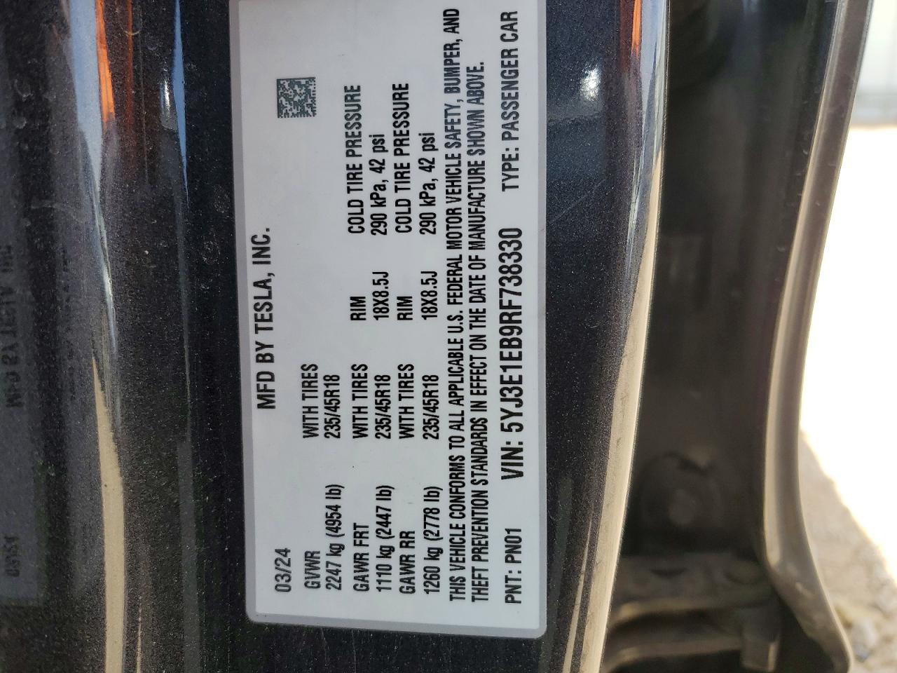 2024 Model 3 VIN 5YJ3E1EB9RF738330 photo 12