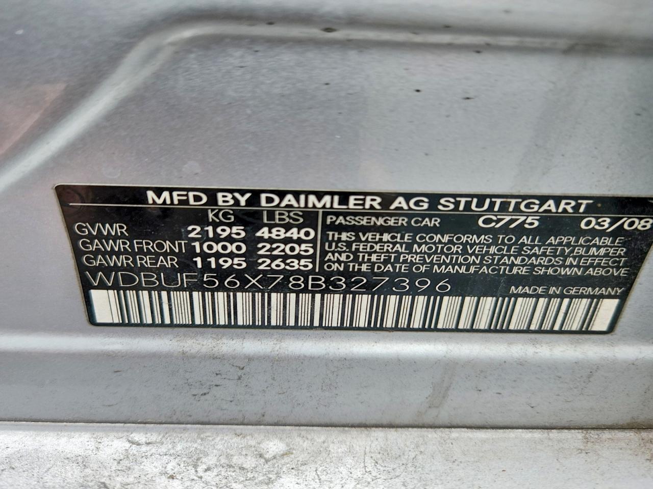 2008 MERCEDES-BENZ E-class VIN WDBUF56X78B327396 photo 12