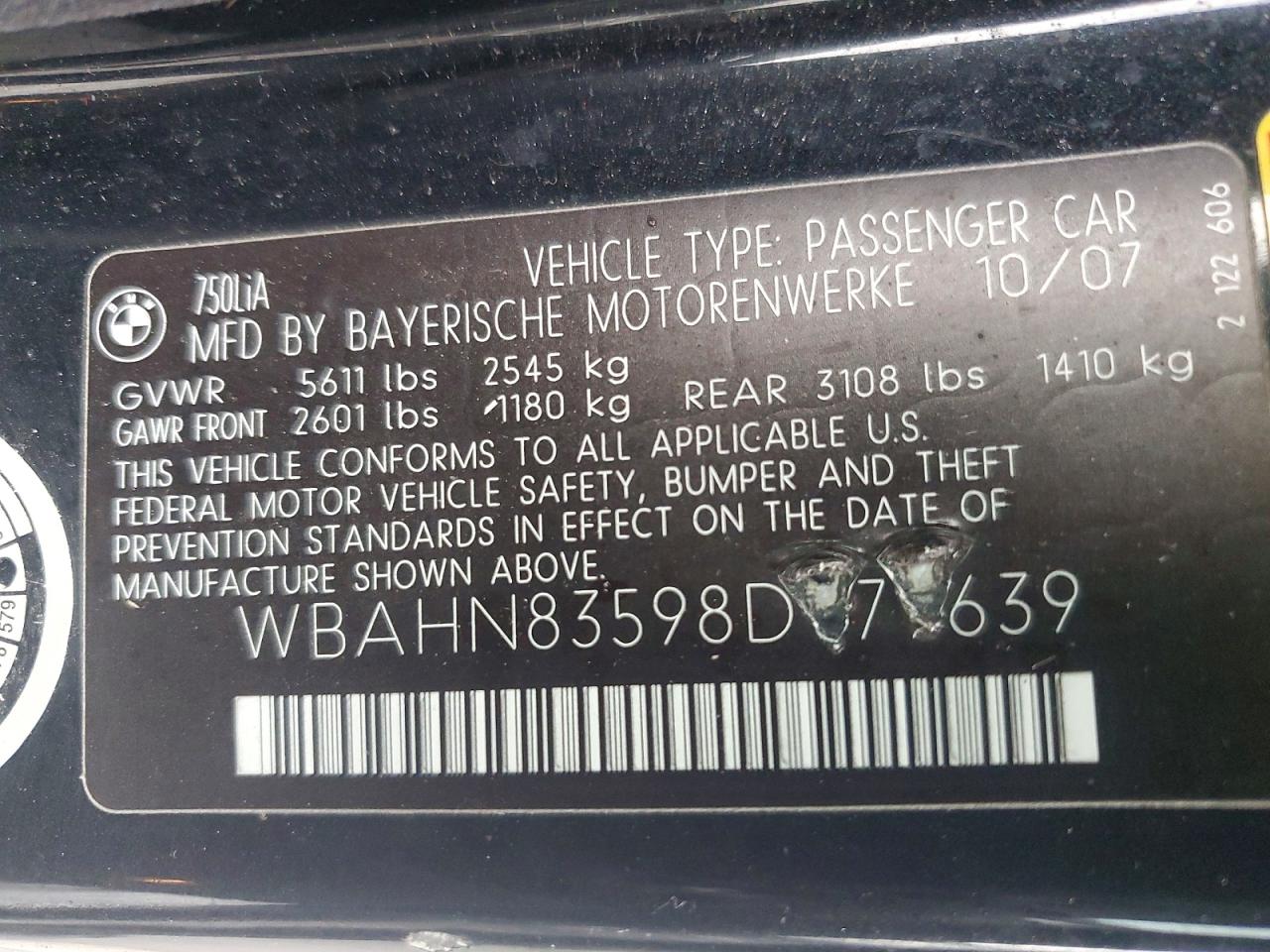 2008 BMW 7 series VIN WBAHN83598DT79639 photo 12