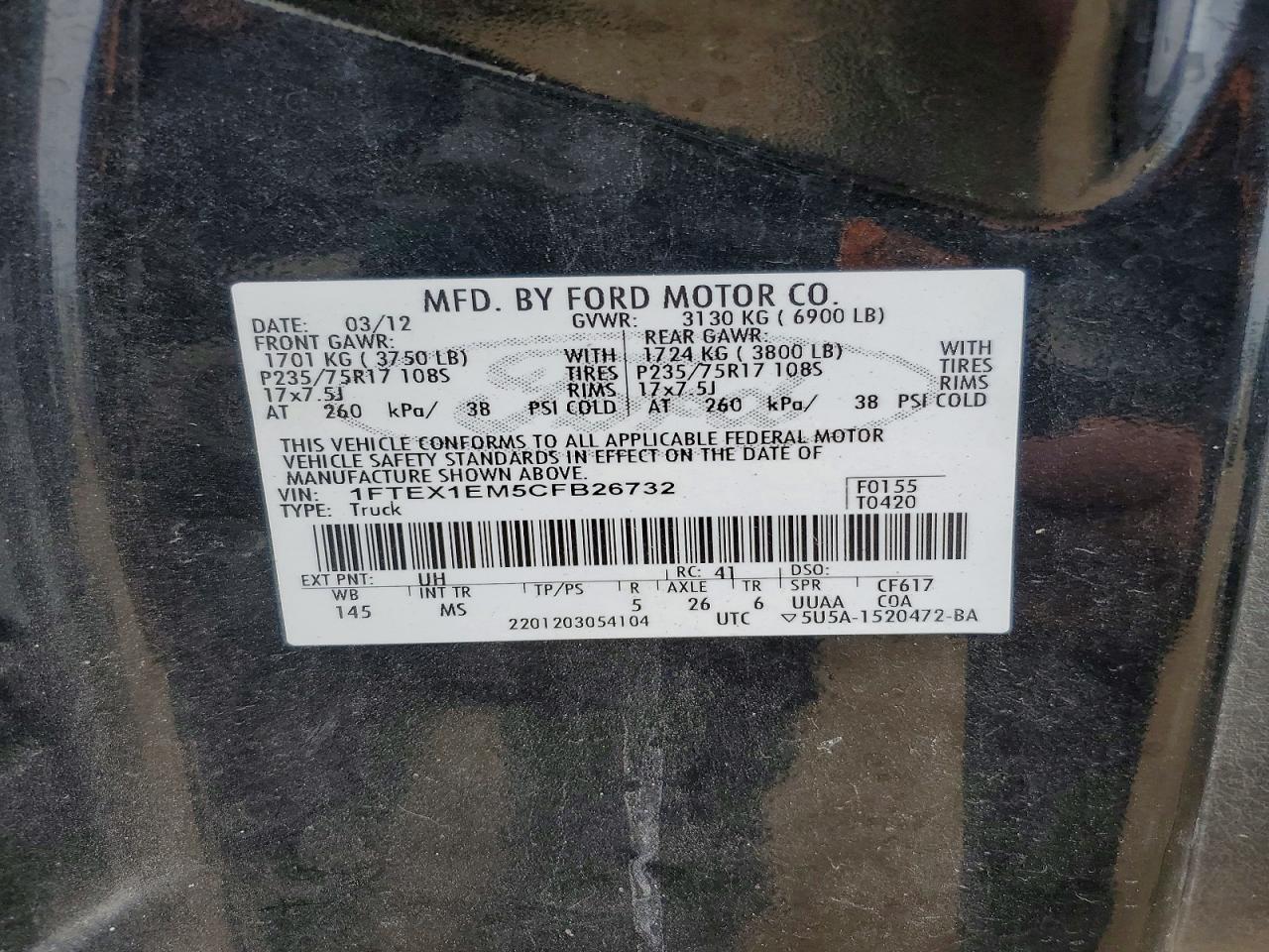 2012 FORD F150 VIN 1FTEX1EM5CFB26732 photo 12