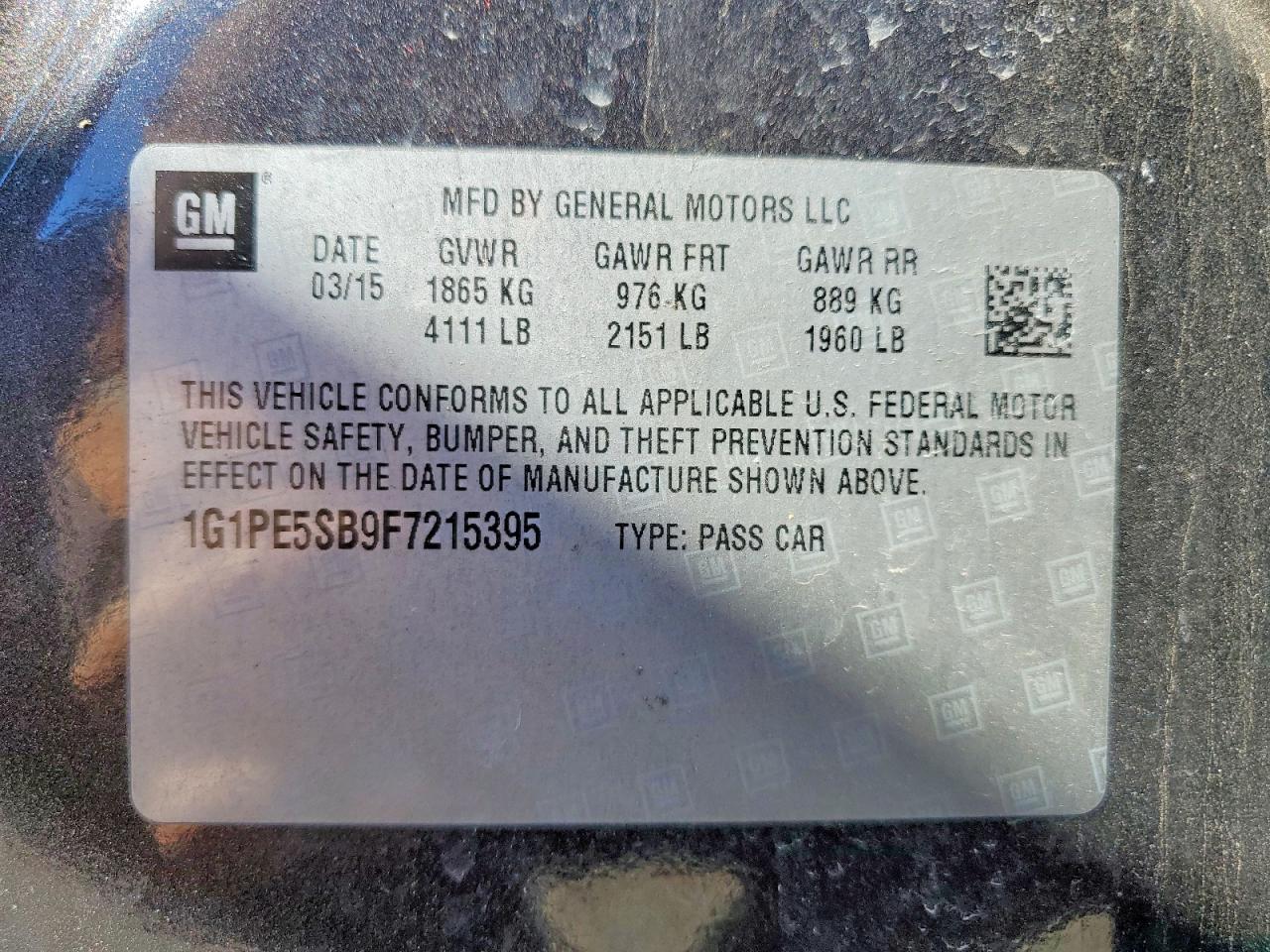 2015 CHEV Cruze VIN 1G1PE5SB9F7215395 photo 12
