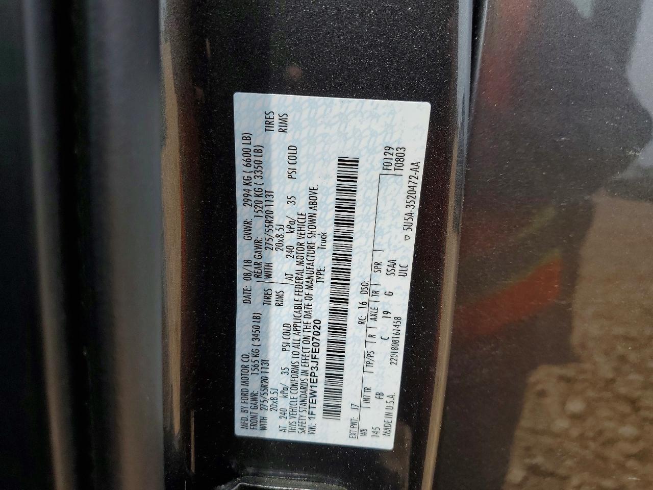 2018 Ford F-150 VIN 1FTEW1EP3JFE07020 photo 12