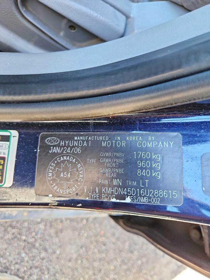 2006 Hyundai Elantra VIN KMHDN45D16U288615 photo 12
