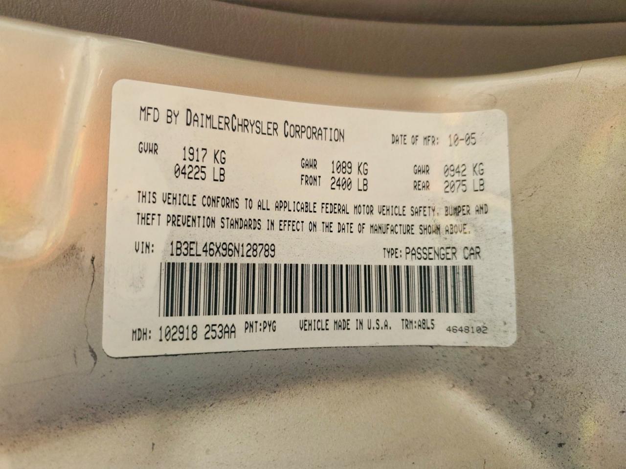 2006 Dodge Stratus VIN 1B3EL46X96N128789 photo 12