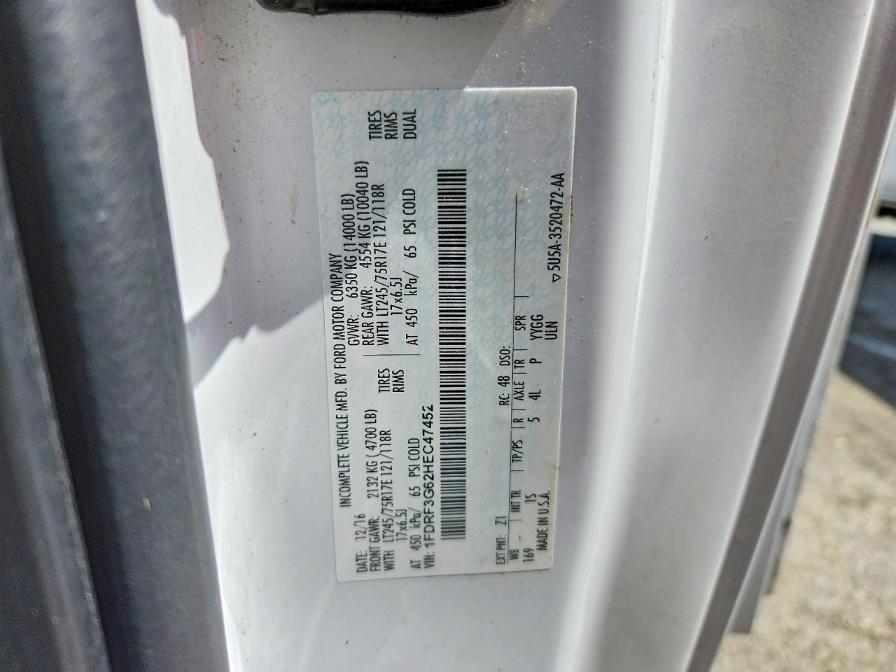 2017 Ford F350 VIN 1FDRF3G62HEC47452 photo 12