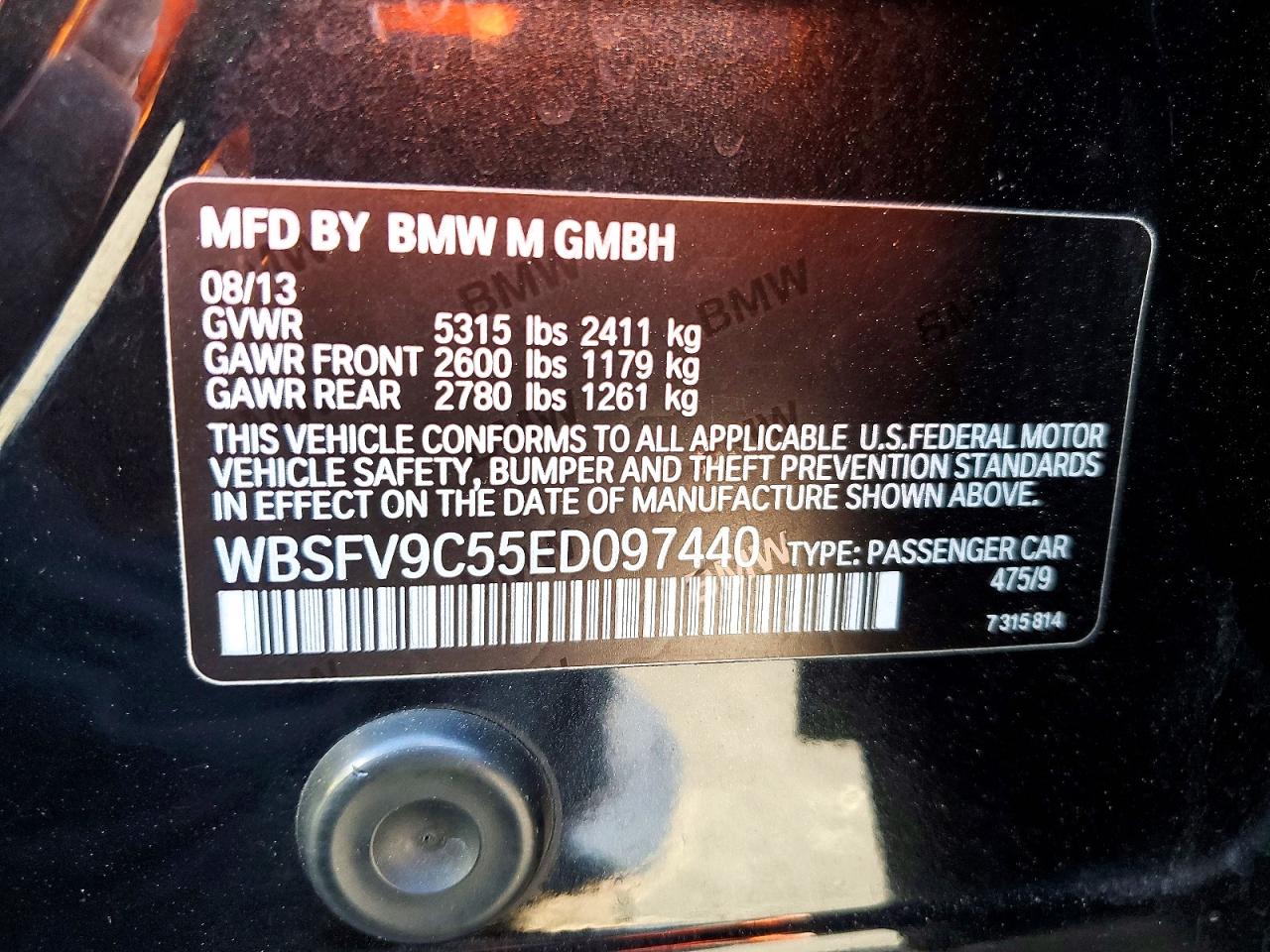 2014 BMW M5 VIN WBSFV9C55ED097440 photo 12