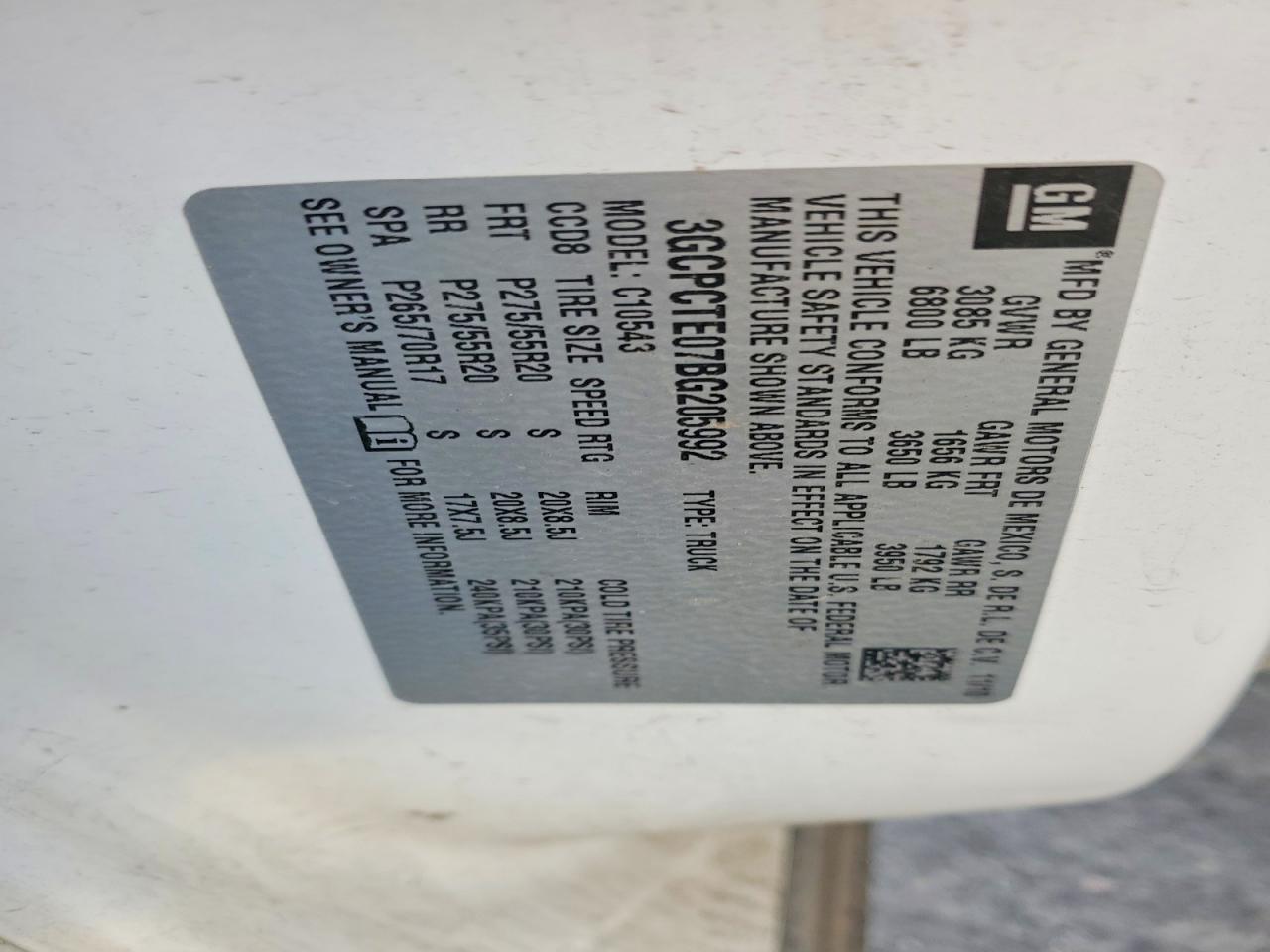 2011 CHEV Silverado VIN 3GCPCTE07BG205992 photo 12