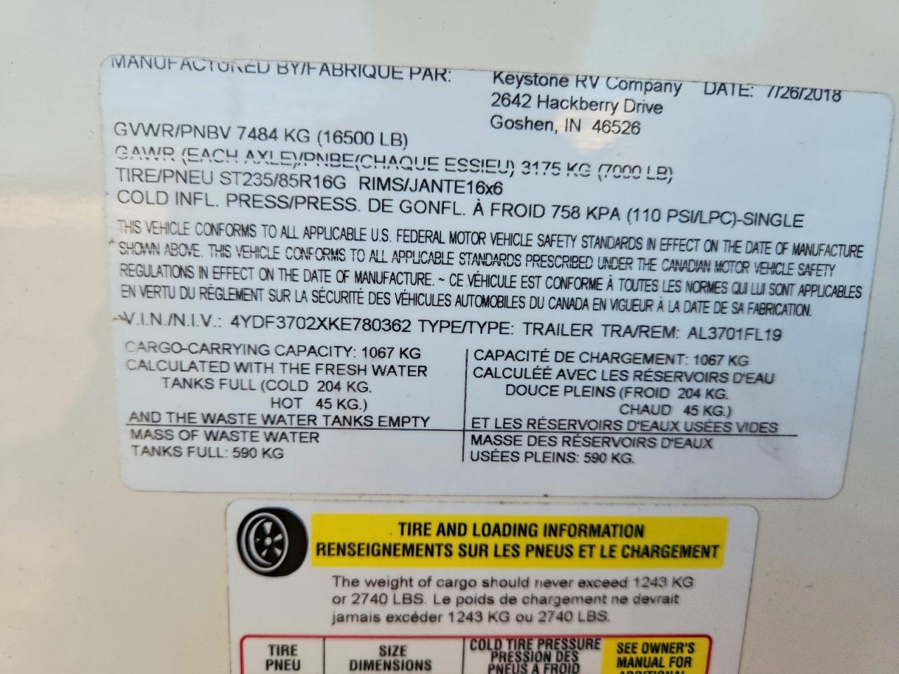 2019 KEYSTONE Alpine 370 VIN 4YDF3702XKE780362 photo 10
