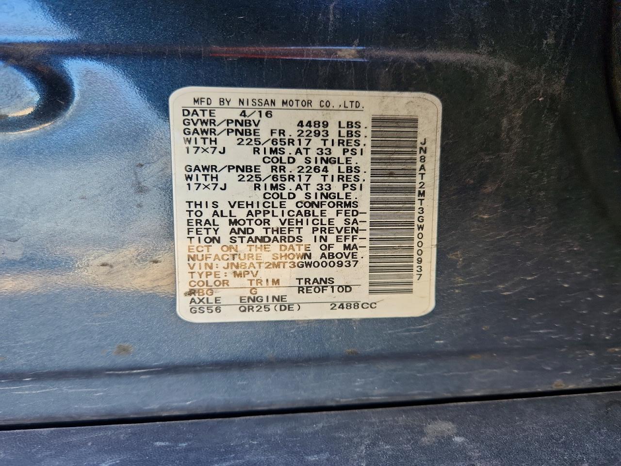 2016 NISSAN Rogue VIN JN8AT2MT3GW000937 photo 12