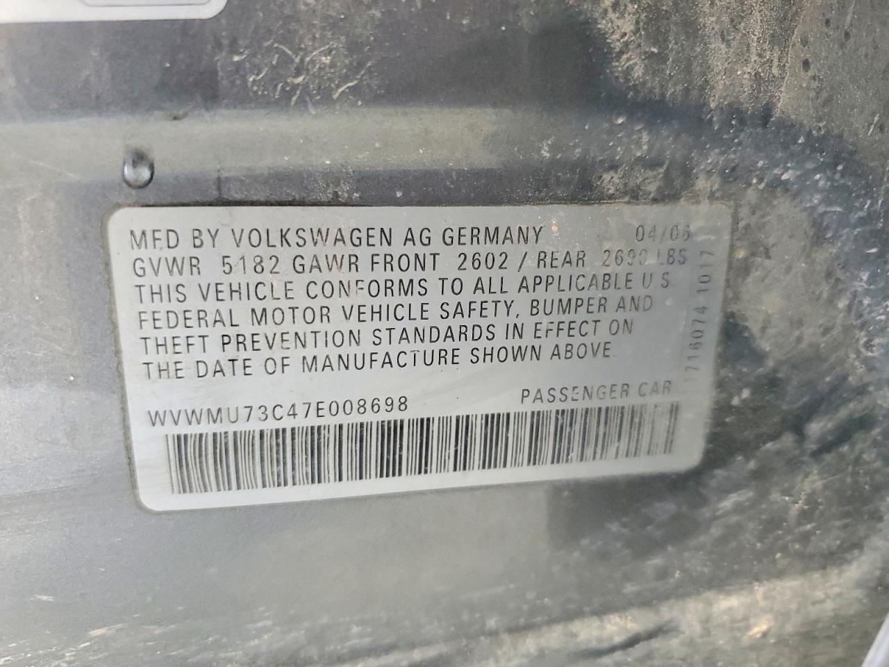 2007 Volkswagen Passat VIN WVWMU73C47E008698 photo 12