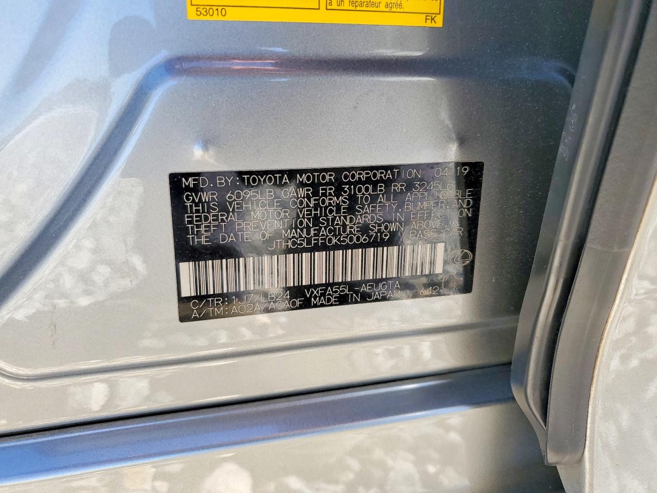 2019 Lexus Ls500 VIN JTHC5LFF0K5006719 photo 12