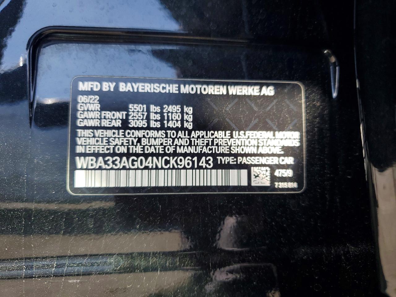 2022 BMW 5 series VIN WBA33AG04NCK96143 photo 12
