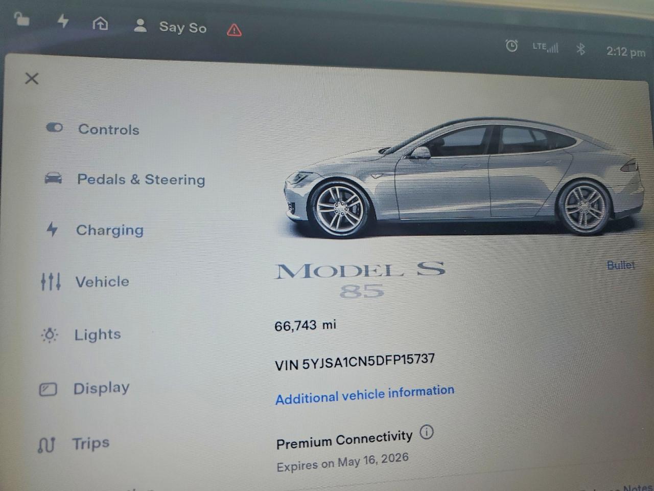 2013 Tesla Model s VIN 5YJSA1CN5DFP15737 photo 9
