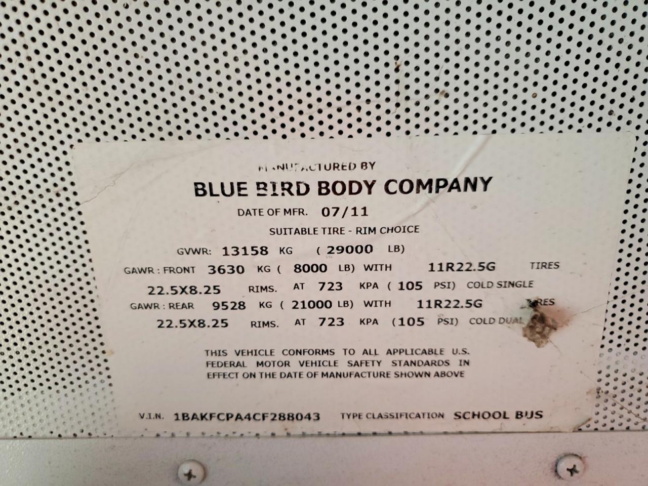 2012 BLUEBIRD All other VIN 1BAKFCPA4CF288043 photo 10