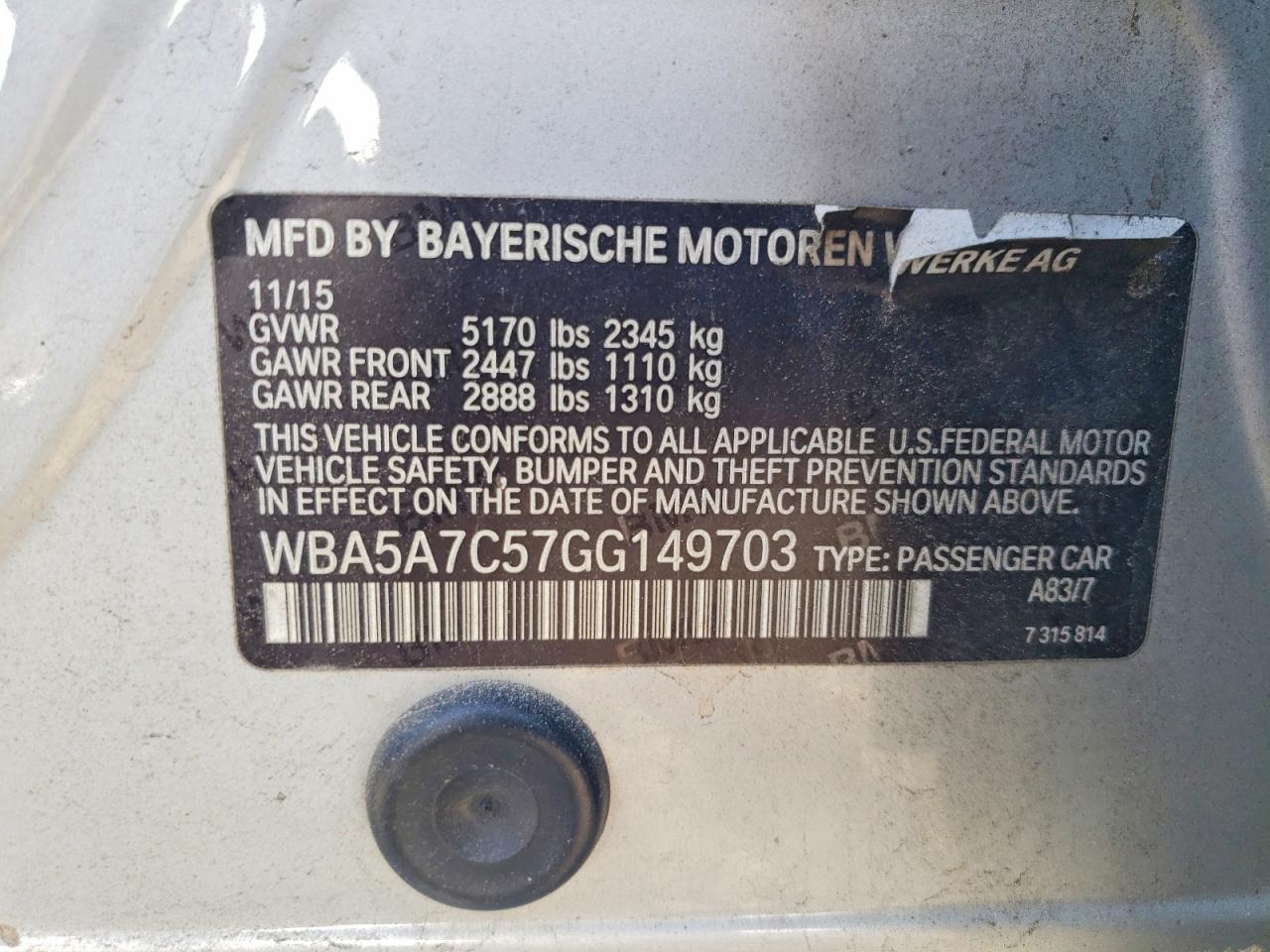 2016 BMW 5 series VIN WBA5A7C57GG149703 photo 12