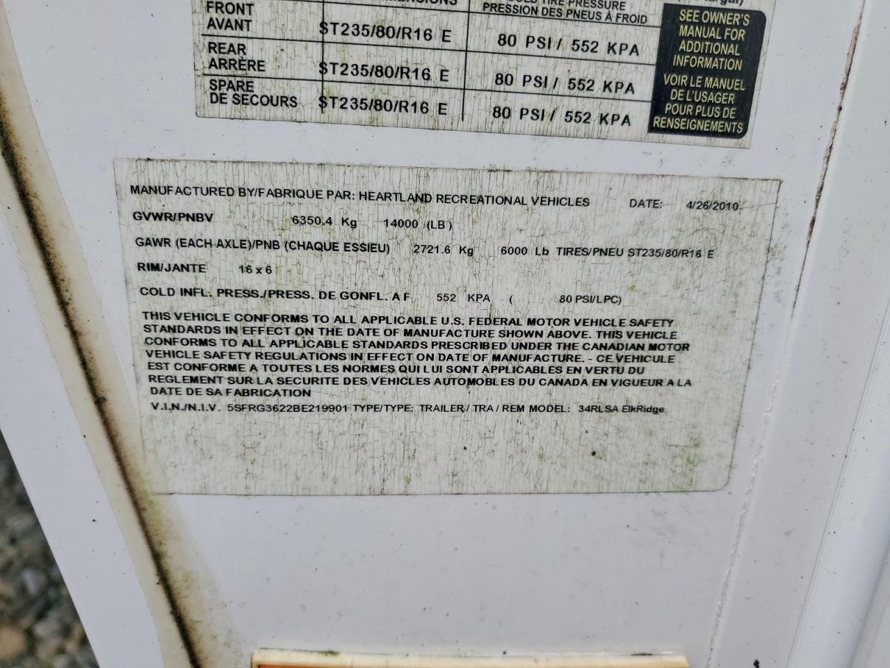 2011 HEARTLAND All models VIN 5SFRG3622BE219901 photo 10