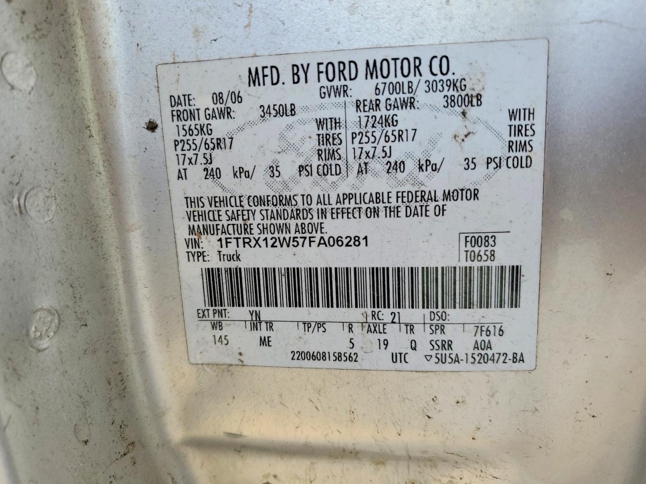 2007 Ford All models VIN 1FTRX12W57FA06281 photo 12
