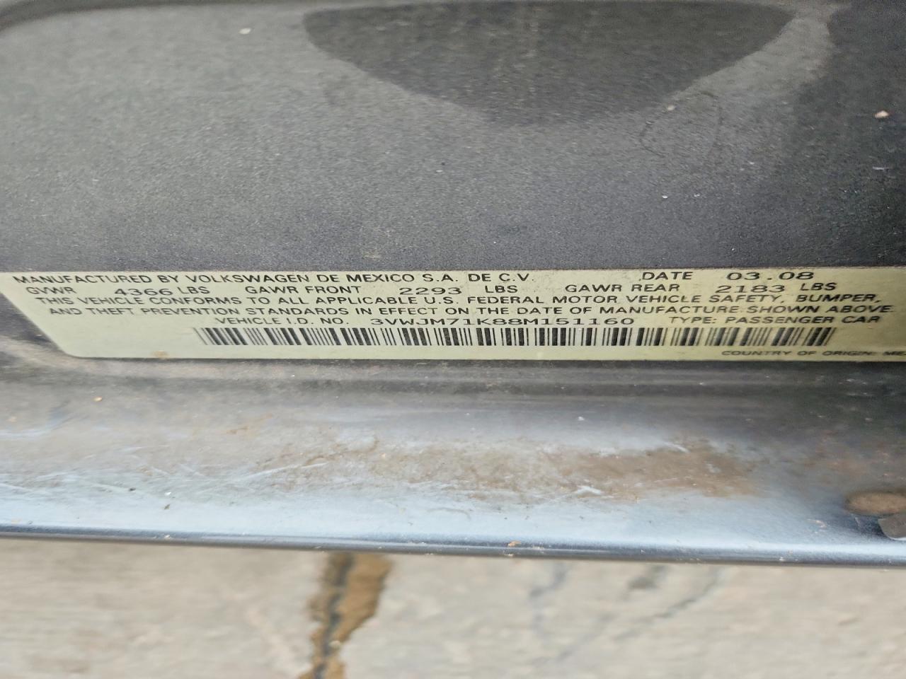 2008 Volkswagen Jetta VIN 3VWJM71K88M151160 photo 12