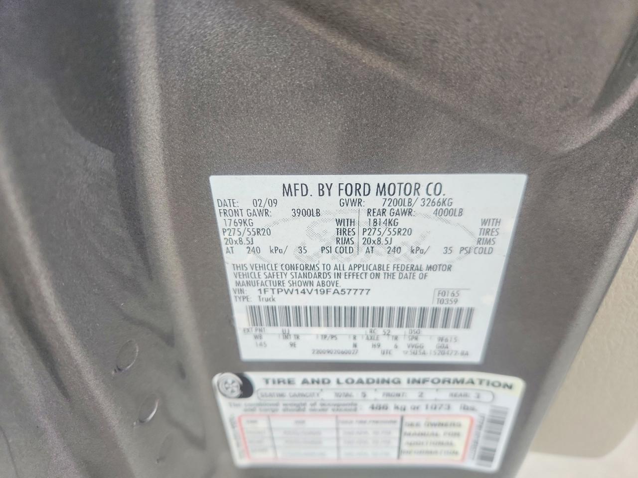 2009 Ford F150 VIN 1FTPW14V19FA57777 photo 12